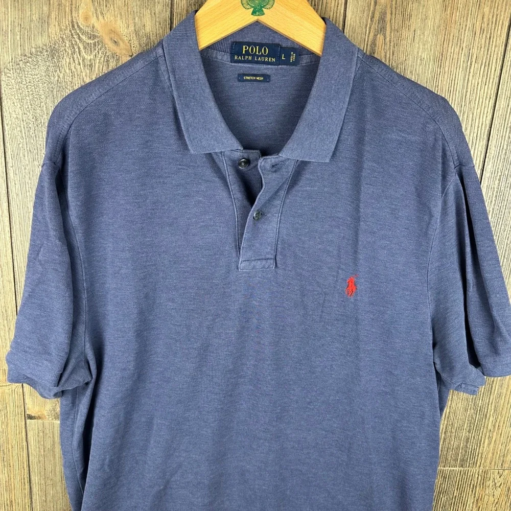 Polo Ralph Lauren Stretch Mesh Short Sleeve Polo Shirt Mens Large Blue Red Pony